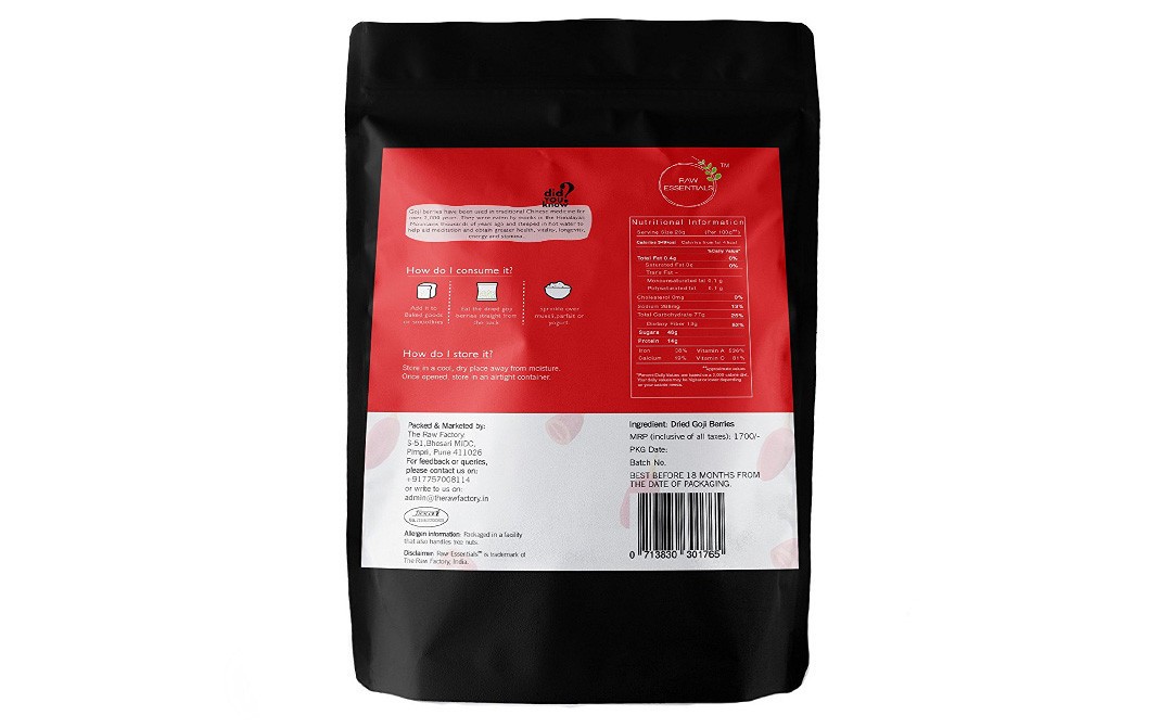 Raw Essentials Dried Goji Berries    Pack  500 grams